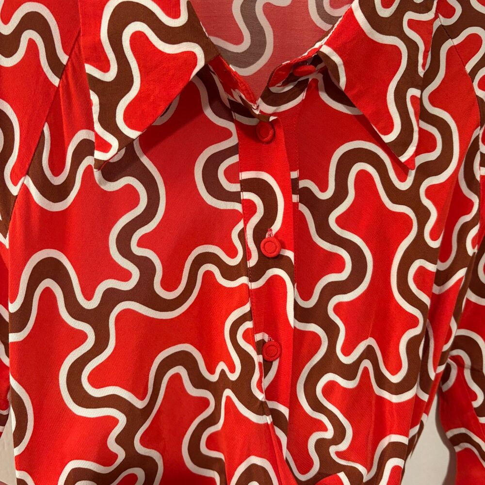 Diane Von Furstenberg Red and White Long Sleeve Dress - Picture 6 of 12
